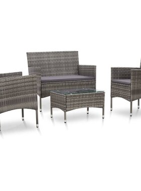 VidaXL 4-delige Loungeset met kussens poly rattan grijs