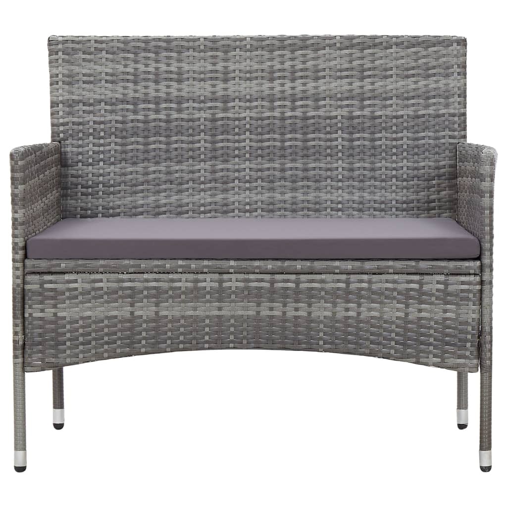 VidaXL 4-delige Loungeset met kussens poly rattan grijs