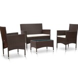 VidaXL 4-delige Loungeset met kussens poly rattan bruin