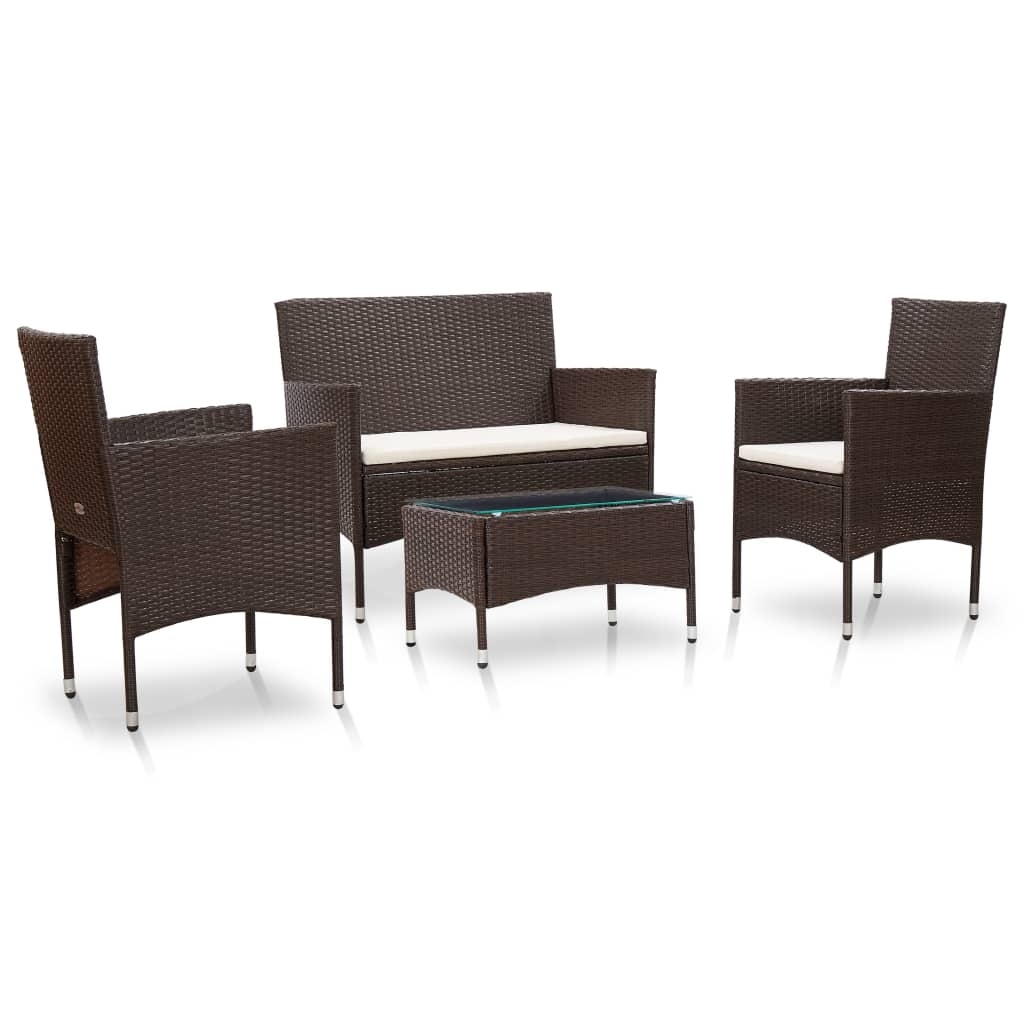 VidaXL 4-delige Loungeset met kussens poly rattan bruin