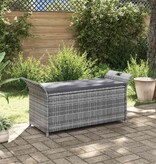 VidaXL Opbergbankje met kussen 138 cm poly rattan grijs