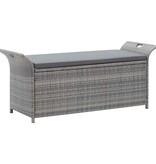 VidaXL Opbergbankje met kussen 138 cm poly rattan grijs