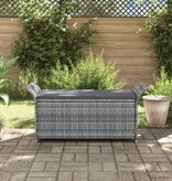 VidaXL Opbergbankje met kussen 138 cm poly rattan grijs