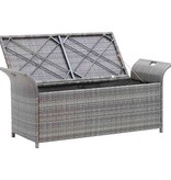 VidaXL Opbergbankje met kussen 138 cm poly rattan grijs
