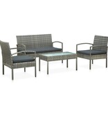 VidaXL 4-delige Loungeset met kussens poly rattan grijs