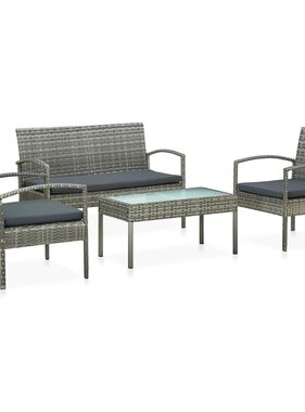 VidaXL 4-delige Loungeset met kussens poly rattan grijs
