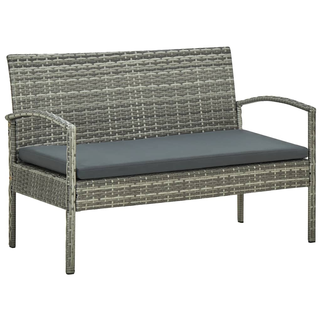 VidaXL 4-delige Loungeset met kussens poly rattan grijs