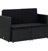 VidaXL Tuinbank 2-zits met kussens poly rattan zwart