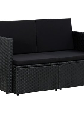 VidaXL Tuinbank 2-zits met kussens poly rattan zwart