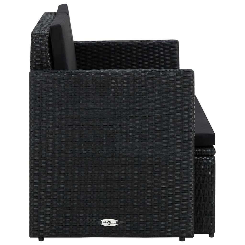 VidaXL Tuinbank 2-zits met kussens poly rattan zwart