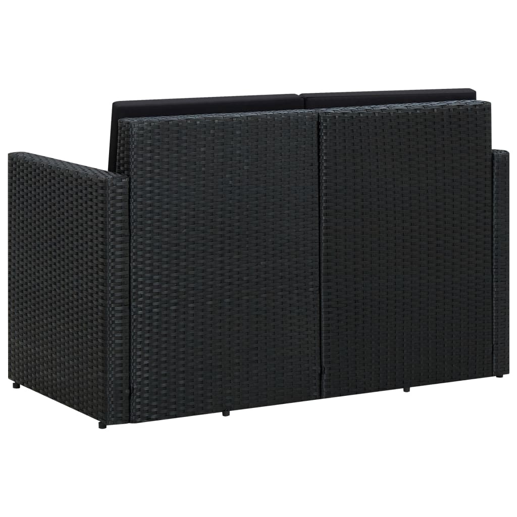 VidaXL Tuinbank 2-zits met kussens poly rattan zwart