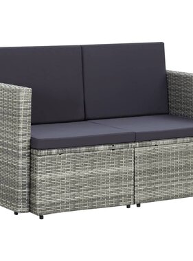 VidaXL Tuinbank 2-zits met kussens poly rattan grijs