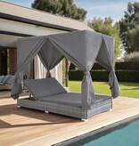 VidaXL Loungebed met gordijnen poly rattan grijs