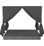 VidaXL Loungebed met gordijnen poly rattan grijs