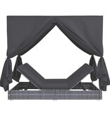 VidaXL Loungebed met gordijnen poly rattan grijs