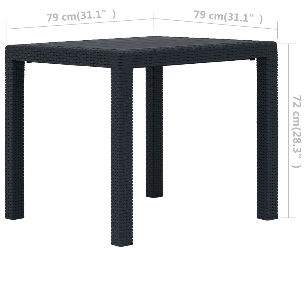 VidaXL Tuintafel 79x79x72 cm rattan-look kunststof antraciet