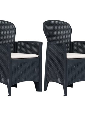 VidaXL Tuinstoelen 2 st met kussen rattan-look kunststof antraciet