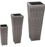 VidaXL Plantenbakken verhoogd 3 st poly rattan grijs