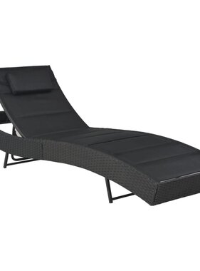 VidaXL Ligbed poly rattan en textileen zwart