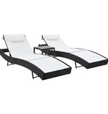 VidaXL Ligbedden 2 st met tafel poly rattan en textileen zwart