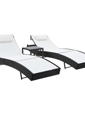 VidaXL Ligbedden 2 st met tafel poly rattan en textileen zwart