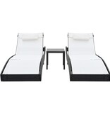 VidaXL Ligbedden 2 st met tafel poly rattan en textileen zwart