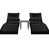 VidaXL Ligbedden 2 st met tafel poly rattan en textileen zwart