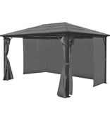 VidaXL Prieel met gordijn 400x300 cm aluminium antraciet