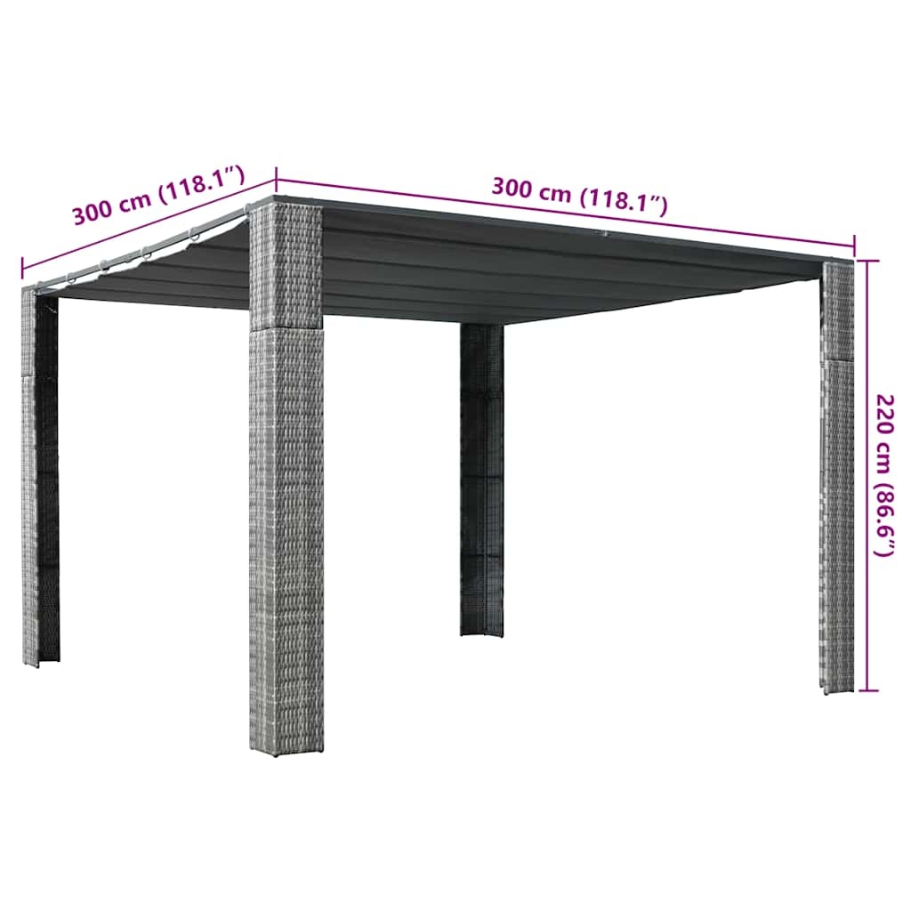 VidaXL Prieel met dak 300x300x220 cm poly rattan grijs en antraciet