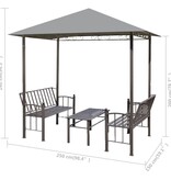 VidaXL Tuinpaviljoen met tafel en bankjes 2,5x1,5x2,4 m antraciet
