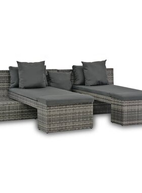 VidaXL 4-delige Loungeset met kussens poly rattan grijs