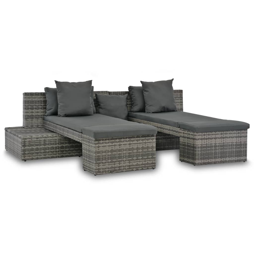 VidaXL 4-delige Loungeset met kussens poly rattan grijs