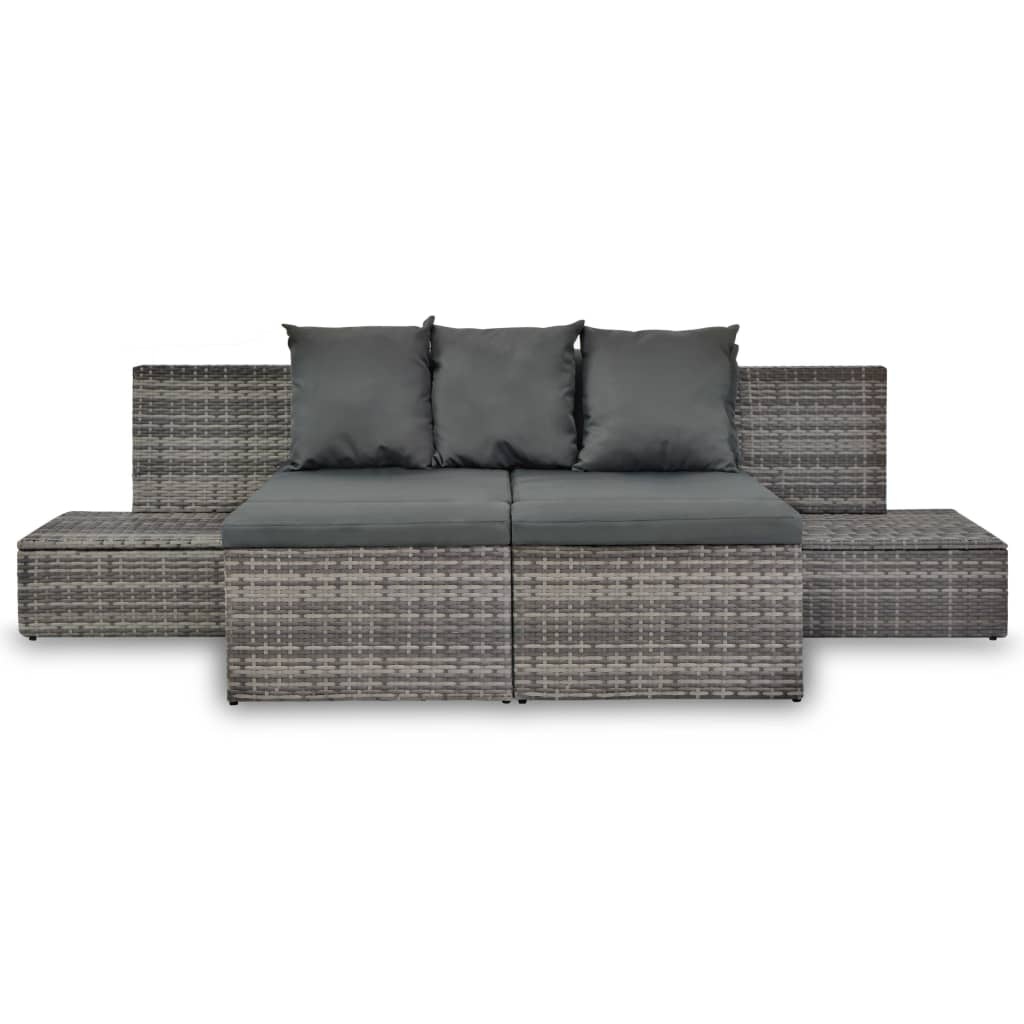 VidaXL 4-delige Loungeset met kussens poly rattan grijs