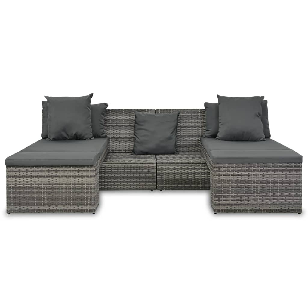 VidaXL 4-delige Loungeset met kussens poly rattan grijs