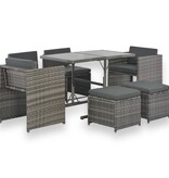 VidaXL 7-delige Tuinset met kussens poly rattan grijs