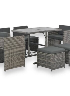 VidaXL 7-delige Tuinset met kussens poly rattan grijs
