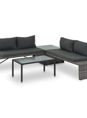 VidaXL Loungeset met kussens 3-delig poly rattan grijs