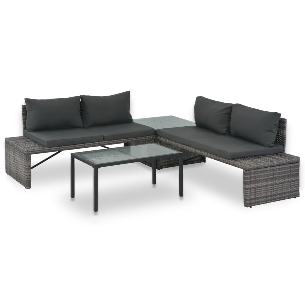 VidaXL Loungeset met kussens 3-delig poly rattan grijs