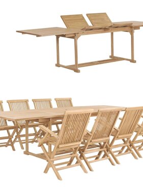 VidaXL 9-delige Tuinset 180-280x100x75 cm massief teakhout