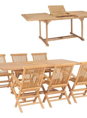 VidaXL 7-delige Tuinset 150-200x100x75 cm massief teakhout