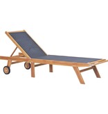 VidaXL Ligbed inklapbaar met wielen massief teakhout en textileen