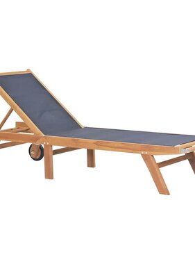 VidaXL Ligbed inklapbaar met wielen massief teakhout en textileen