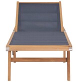 VidaXL Ligbed inklapbaar met wielen massief teakhout en textileen