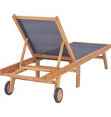 VidaXL Ligbed inklapbaar met wielen massief teakhout en textileen
