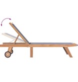 VidaXL Ligbed inklapbaar met wielen massief teakhout en textileen