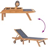 VidaXL Ligbed inklapbaar met wielen massief teakhout en textileen