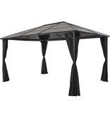 VidaXL Prieel met gordijn 4x3x2,6 cm aluminium zwart