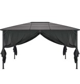 VidaXL Prieel met gordijn 4x3x2,6 cm aluminium zwart