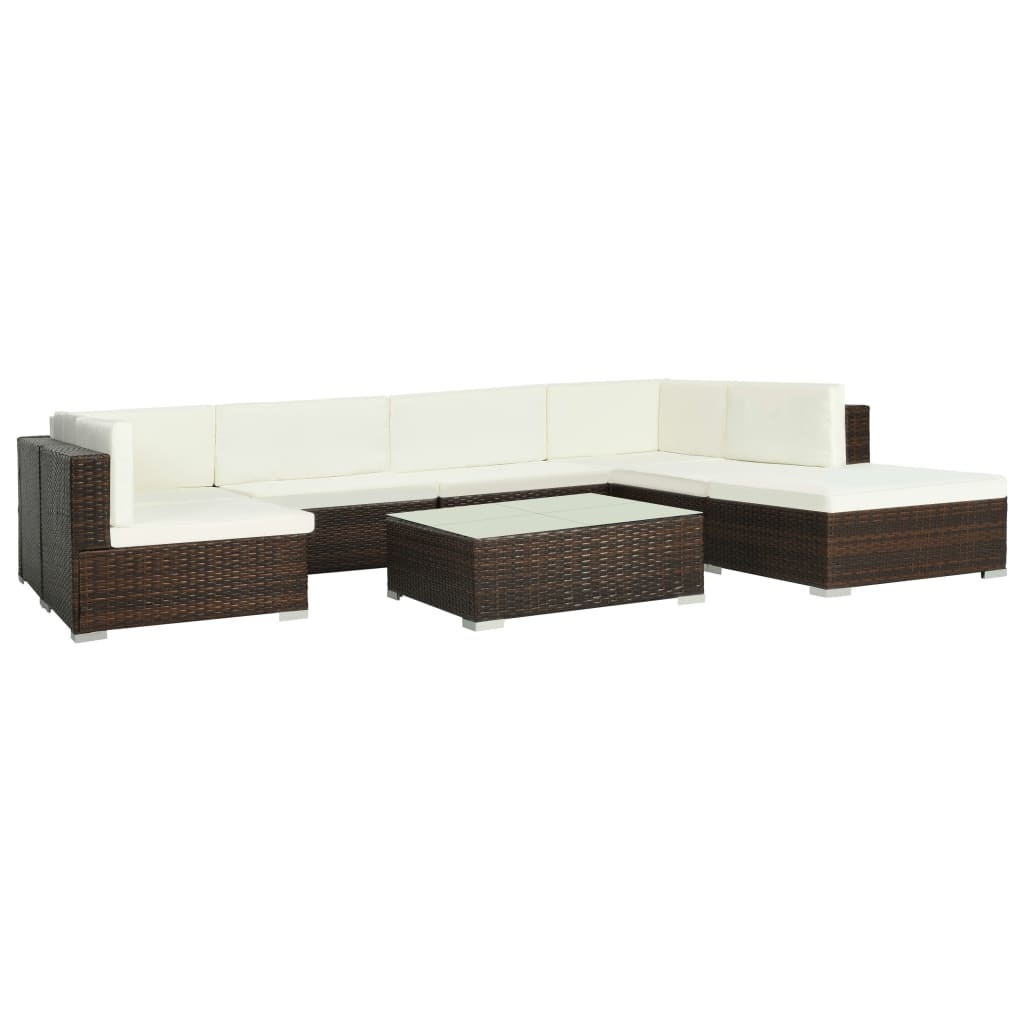 VidaXL 8-delige Loungeset met kussens poly rattan bruin