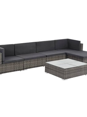 VidaXL 6-delige Loungeset met kussens poly rattan grijs